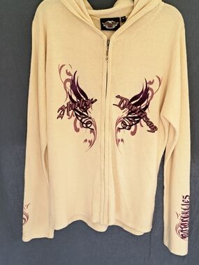 Harley-Davidson Cream Sweater Hoodie with Purple  designs